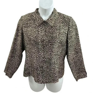 Silkland 100% Silk Womens 12 Leopard Cheetah Print Jacket Blazer Zip Lightweight